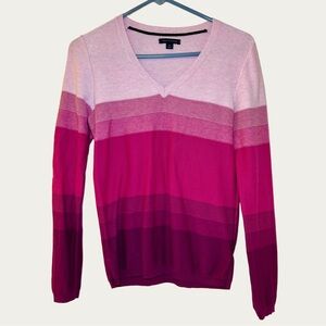 Tommy Hilfiger Pink and Purple V-neck Striped Sweater 100%‎ Cotton Size Small